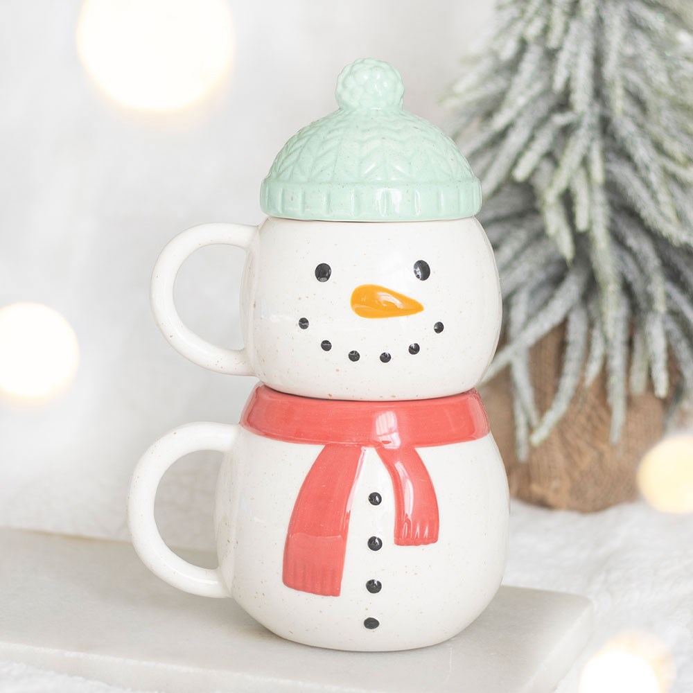 Pupazzo di neve tazze impilabili set 2 pezzi ceramica