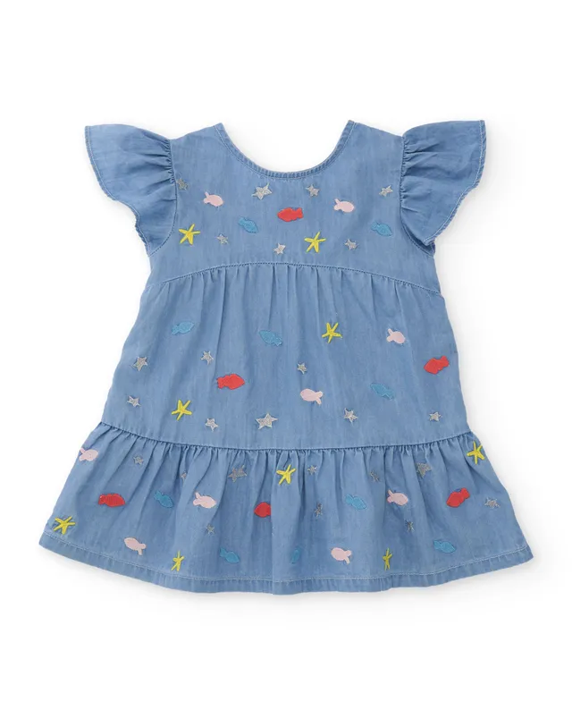 Tuc Tuc vestito bambina denim azzurro ricamo pesci