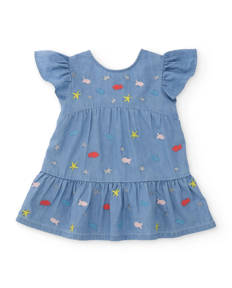 Tuc Tuc vestito bambina denim azzurro ricamo pesci