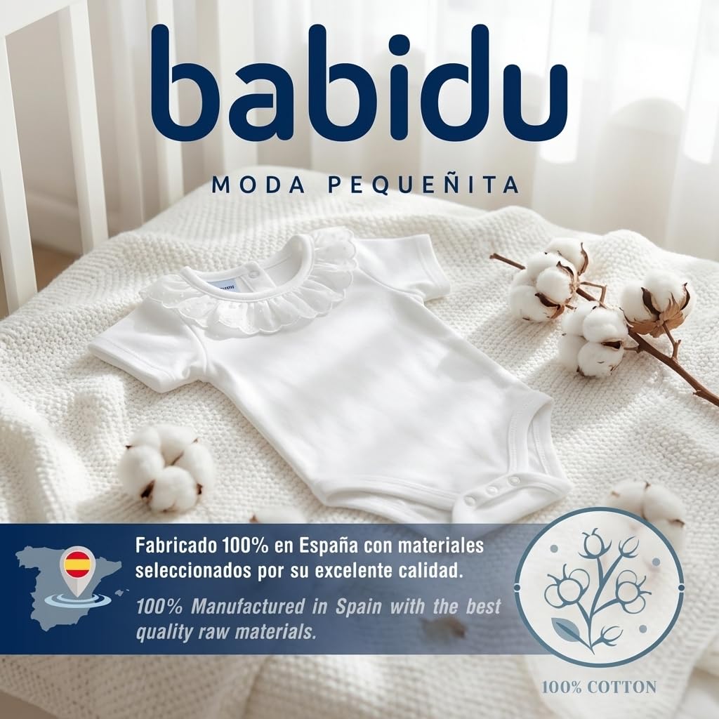 Babidu Body Maniche Corte Pizzo 6-9 Mesi Cotone Bianco