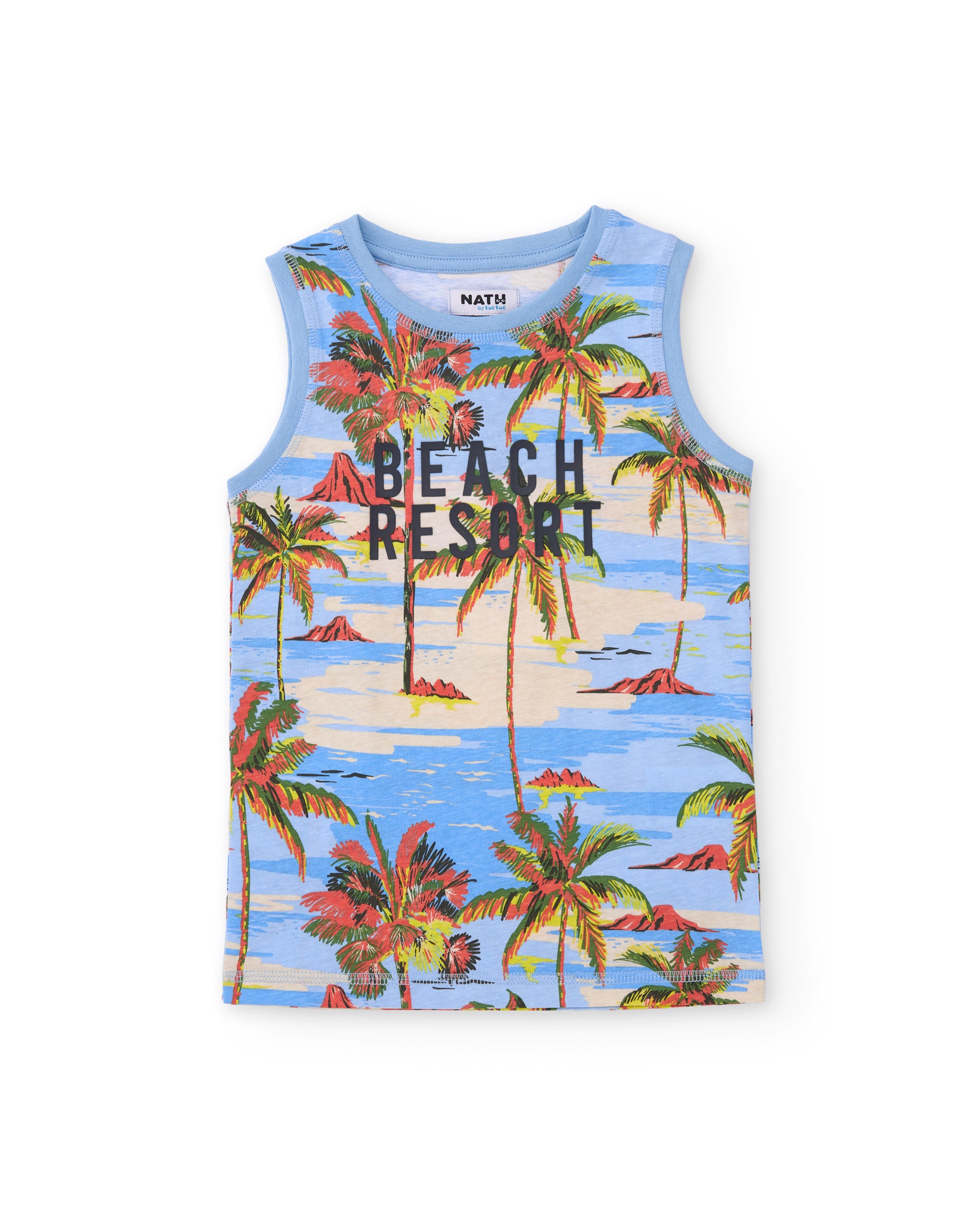 Tuc Tuc maglietta bimbo blu smanicata stampa tropicale