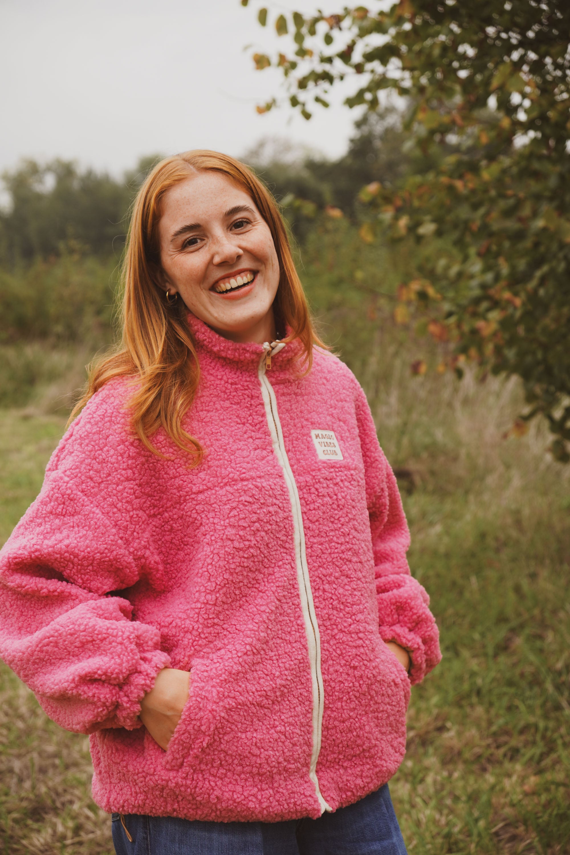 Ella and Rapha Cherry Jacket giacca teddy rosa taglia unica calda