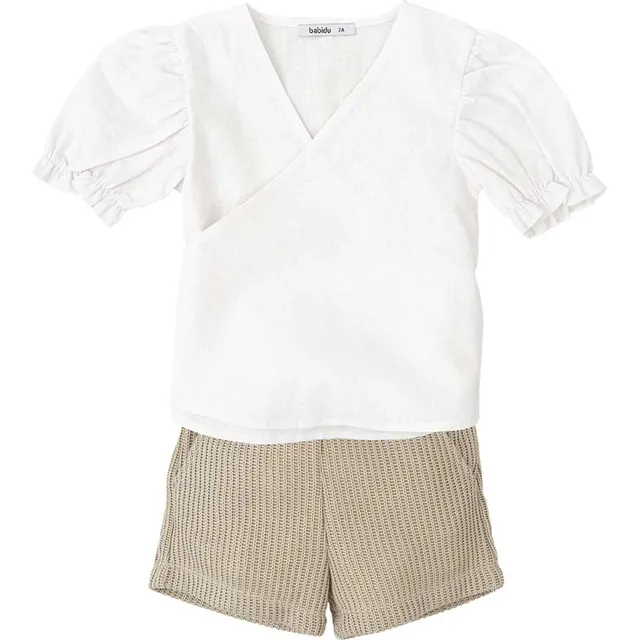 Babidu completino neonata maglia incrociata cotone tinta unita