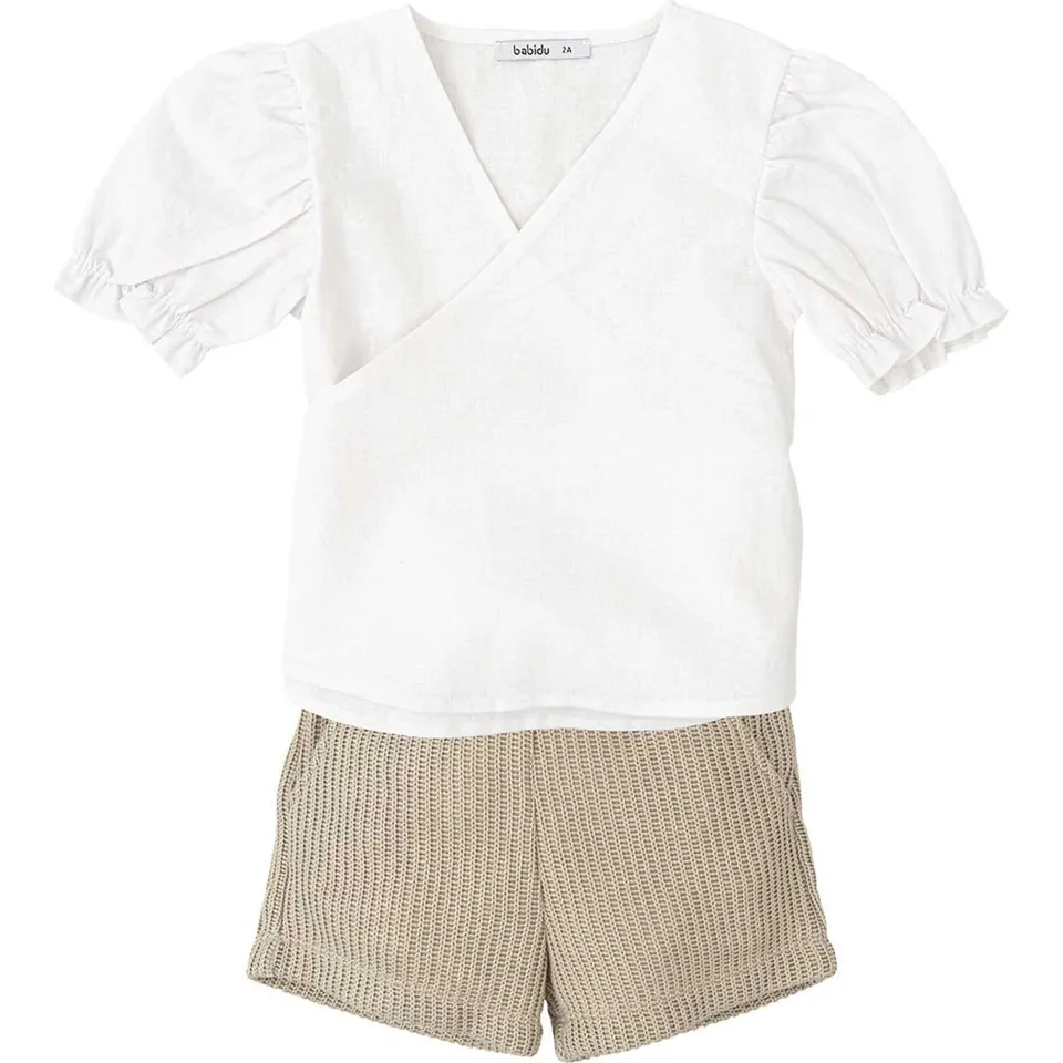 Babidu completino neonata maglia incrociata cotone tinta unita