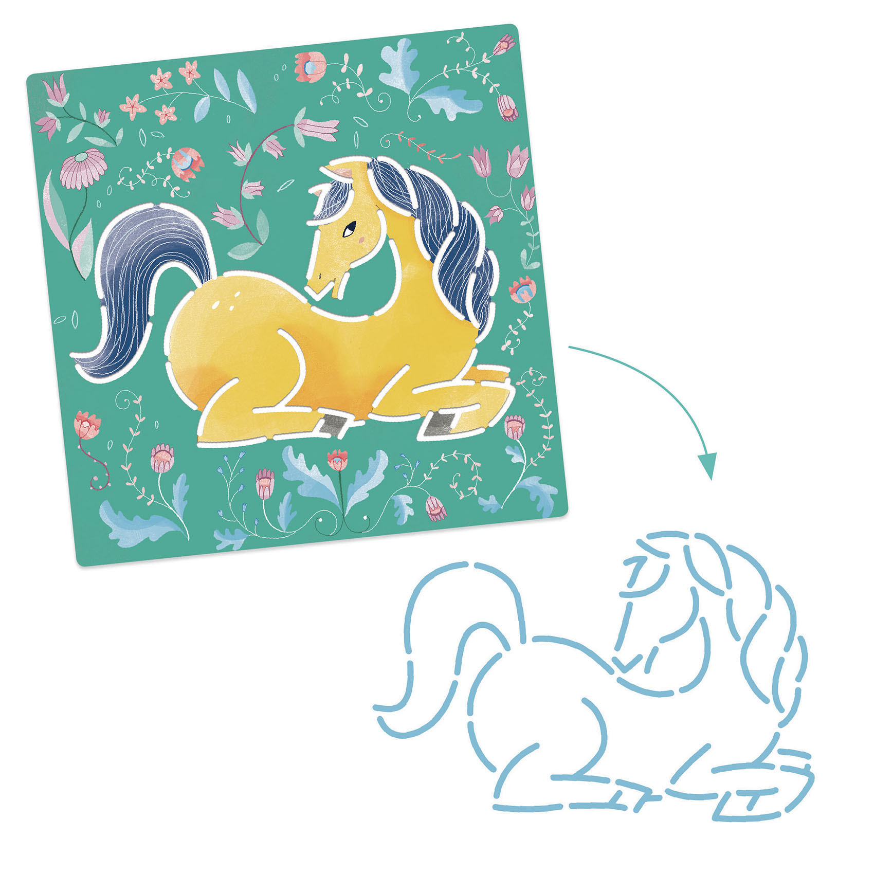 Djeco Stencil Cavalli set creativo 5 stencil 4-8 anni