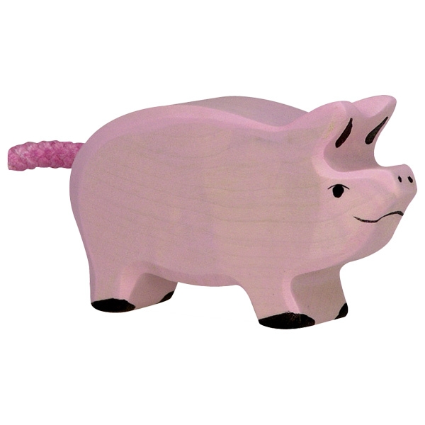 Holztiger Maialino rosa figura in legno dipinta a mano