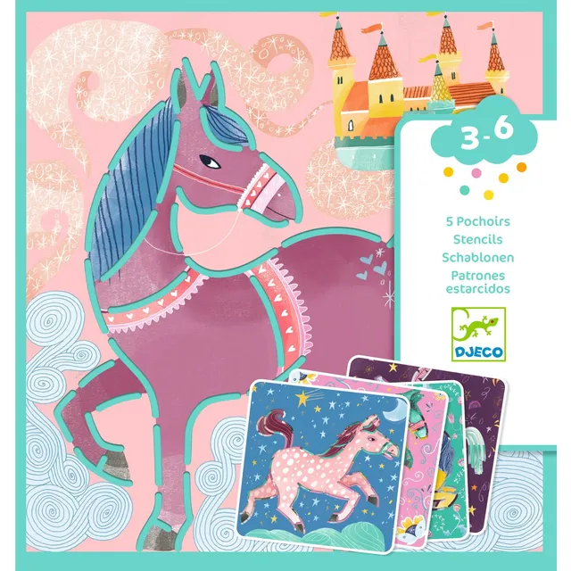 Djeco Stencil Cavalli set creativo 5 stencil 4-8 anni