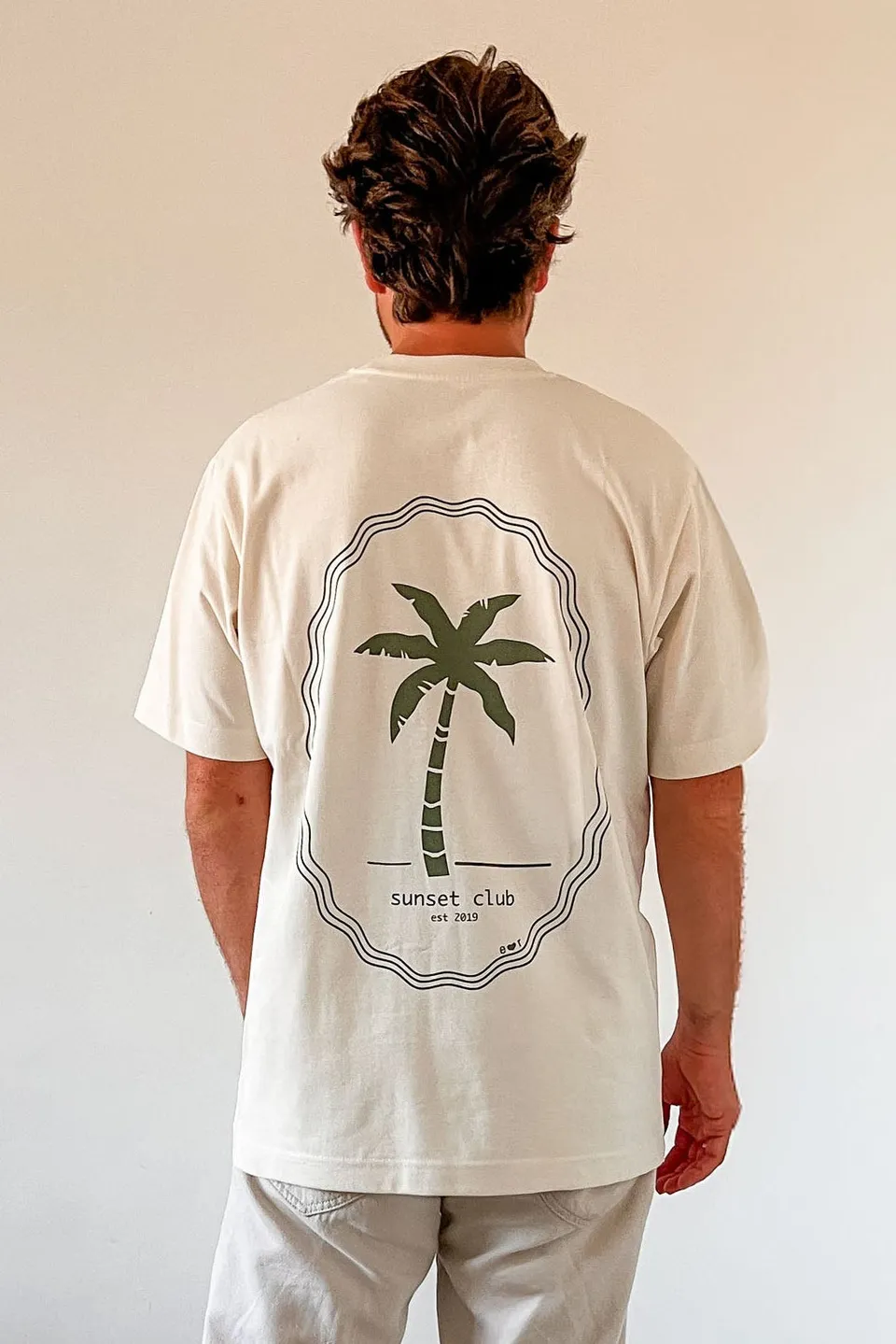 Ella and Rapha Palmtree t-shirt uomo avorio vestibilità comoda