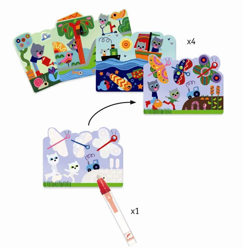 Djeco Garden set colora con acqua 4 schede 18 mesi