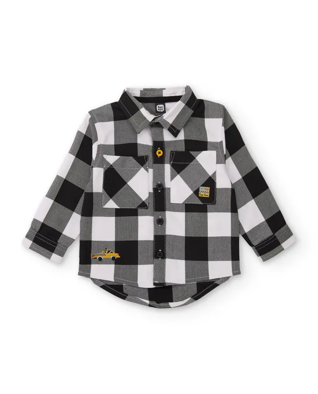 Tuc tuc camicia bambino quadri nera ricamo auto