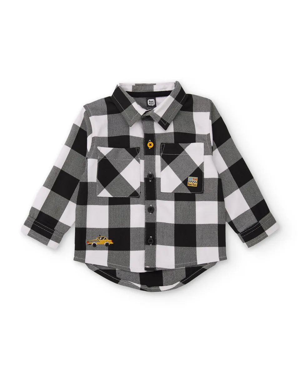 Tuc tuc camicia bambino quadri nera ricamo auto
