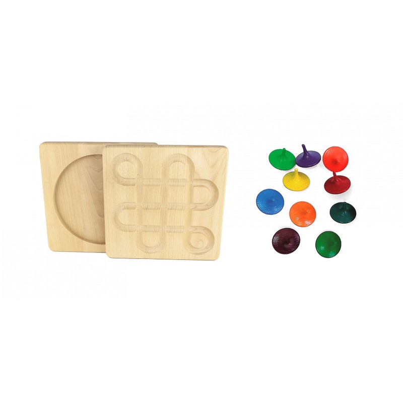 Bauspiel Pista Trottole Gioco Legno 8 Trottole
