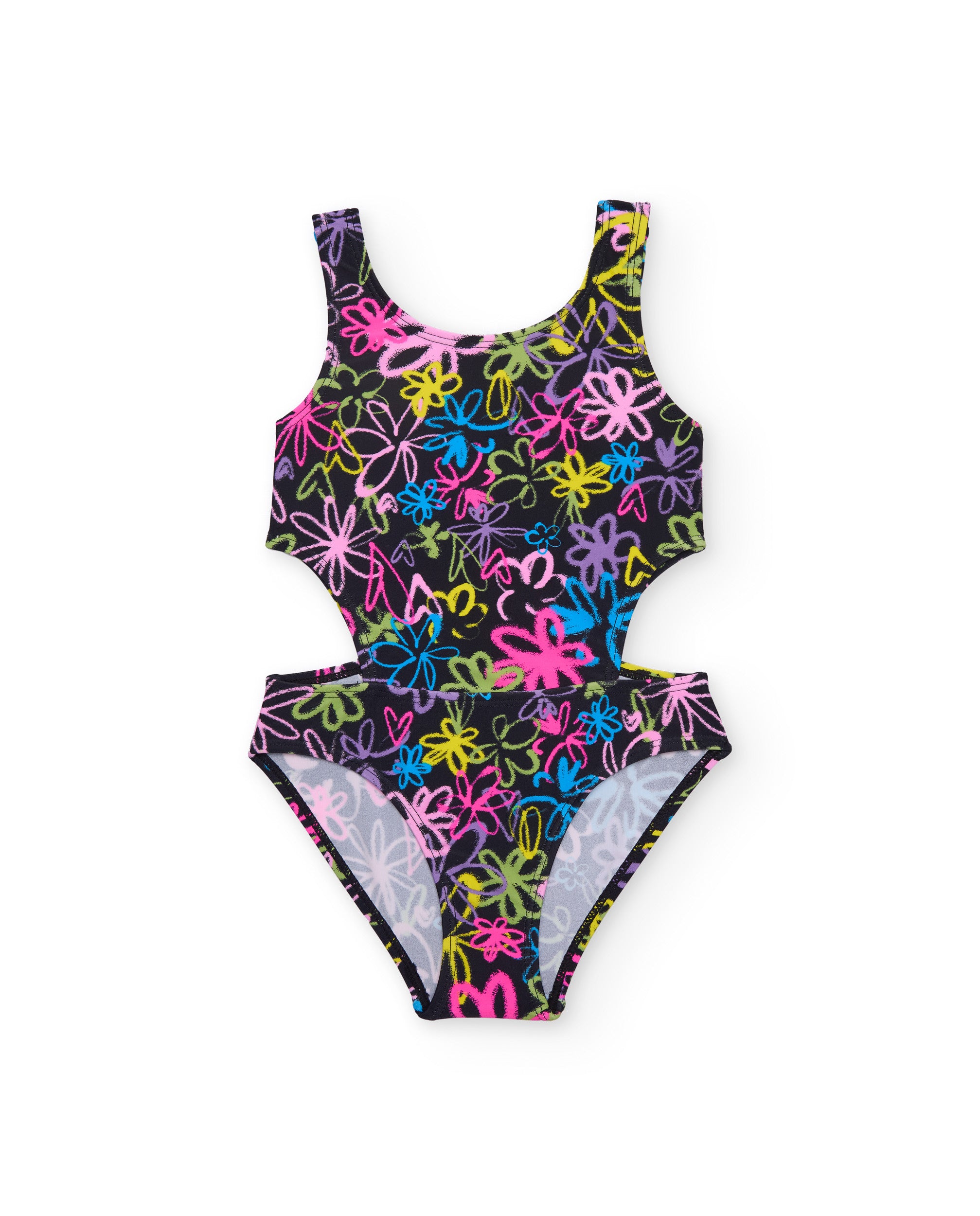 Tuc Tuc Costume Intero Bambina Nero Fiori Ritagli