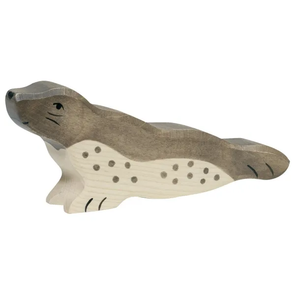 Holztiger Foca figura animale in legno dipinto a mano