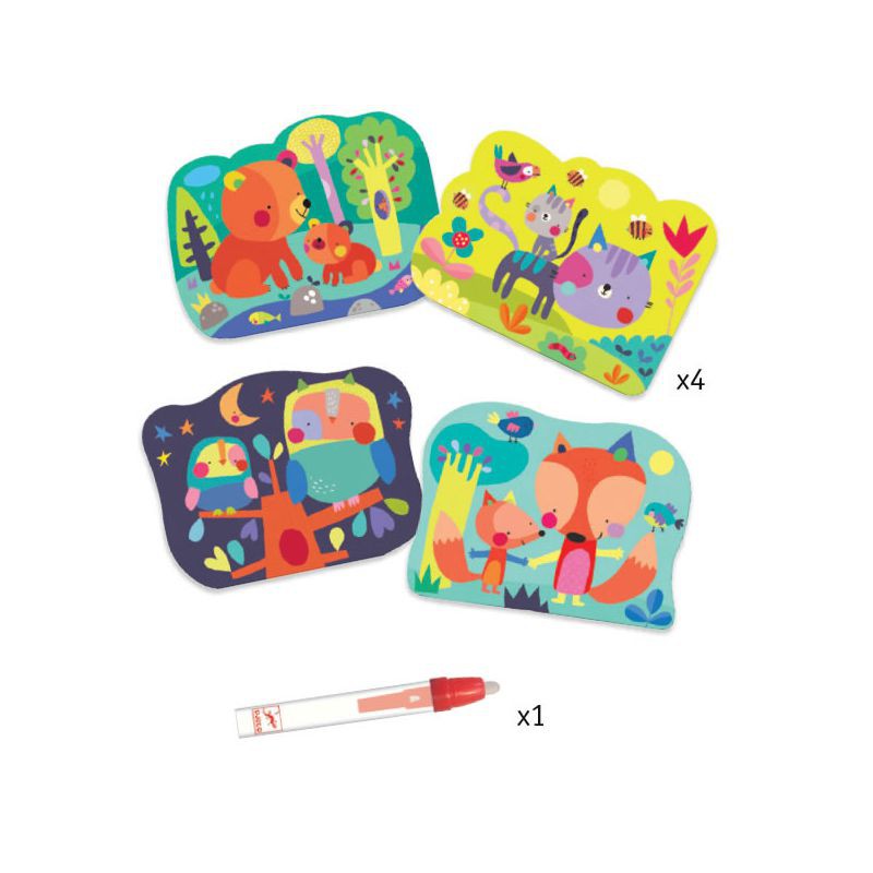 Djeco Colora con l'Acqua animali set da colorare 4 fogli riutilizzabile