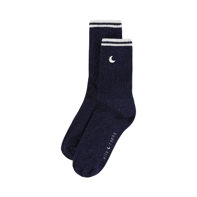 Ella and Rapha Moon calze blu glitter cotone donna