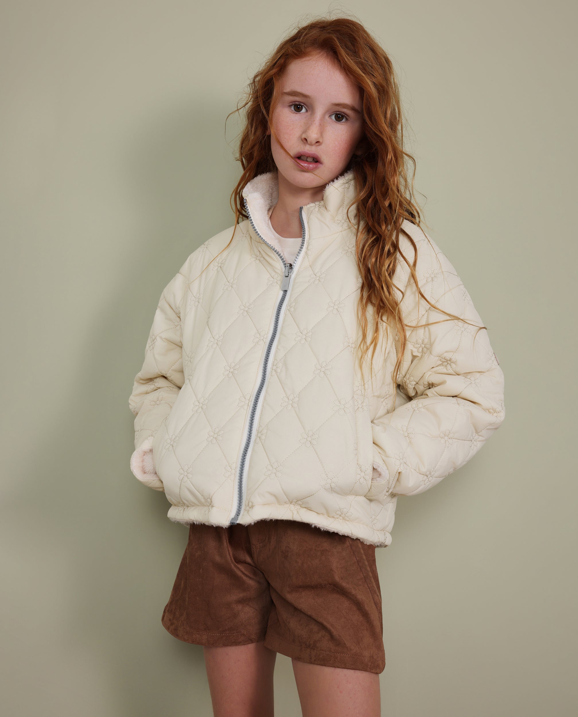 Tuc tuc giacca reversibile bambina crudo pelliccia ecologica