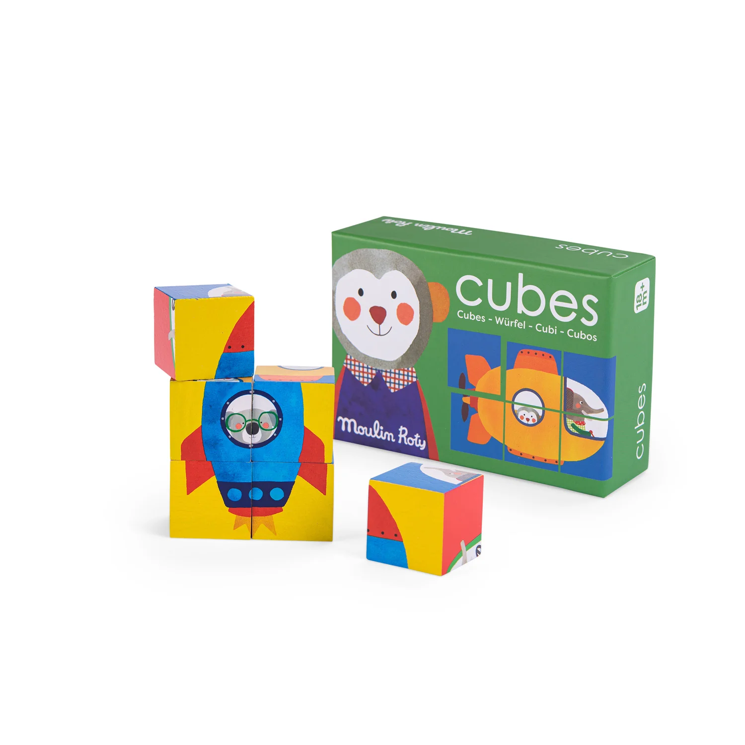 Moulin Roty Les Popipop puzzle 6 cubi legno