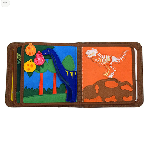 Quiet Book T-Rex libro sensoriale stoffa con zaino