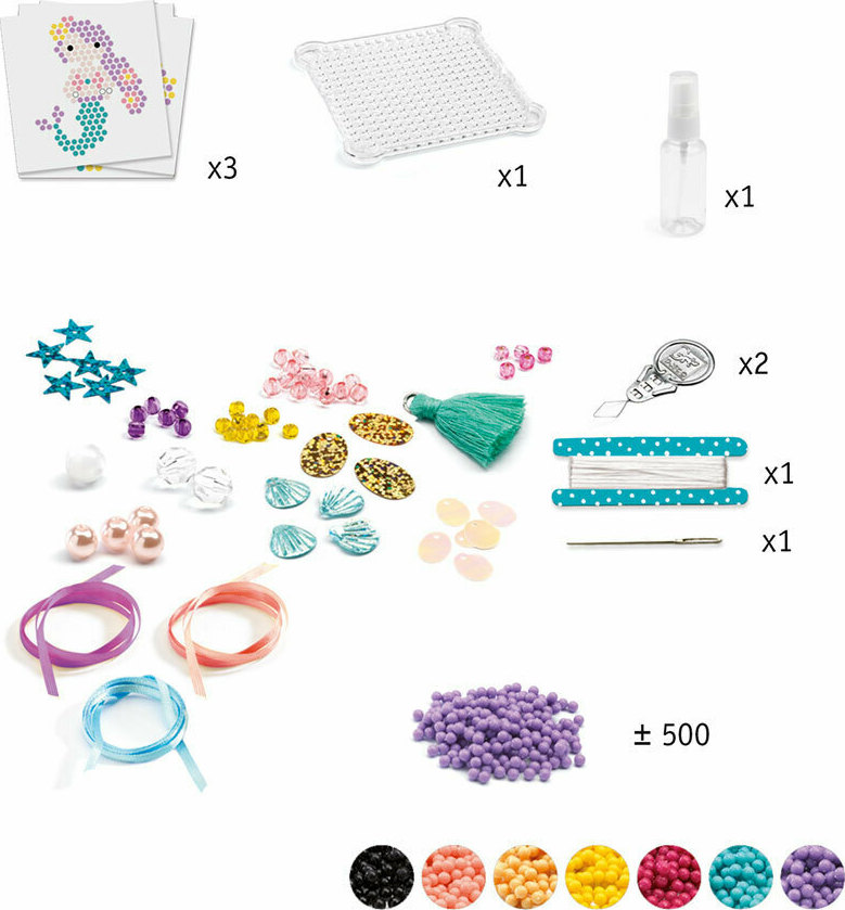 Djeco Sea Charm kit perline acqua 3 ciondoli sirena