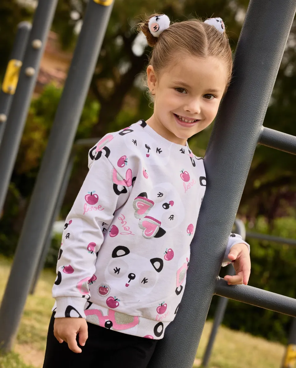 Tuc Tuc completo bambina felpa panda e leggings ecrù nero