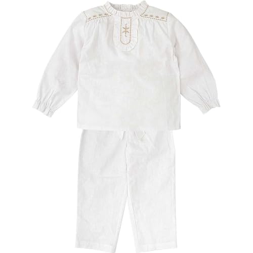 Babidu Set Neonata Camicia Ricamata Pantalone Bianco
