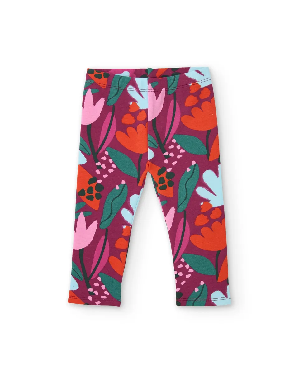 Tuc Tuc Leggings bambina bordeaux fiori pile