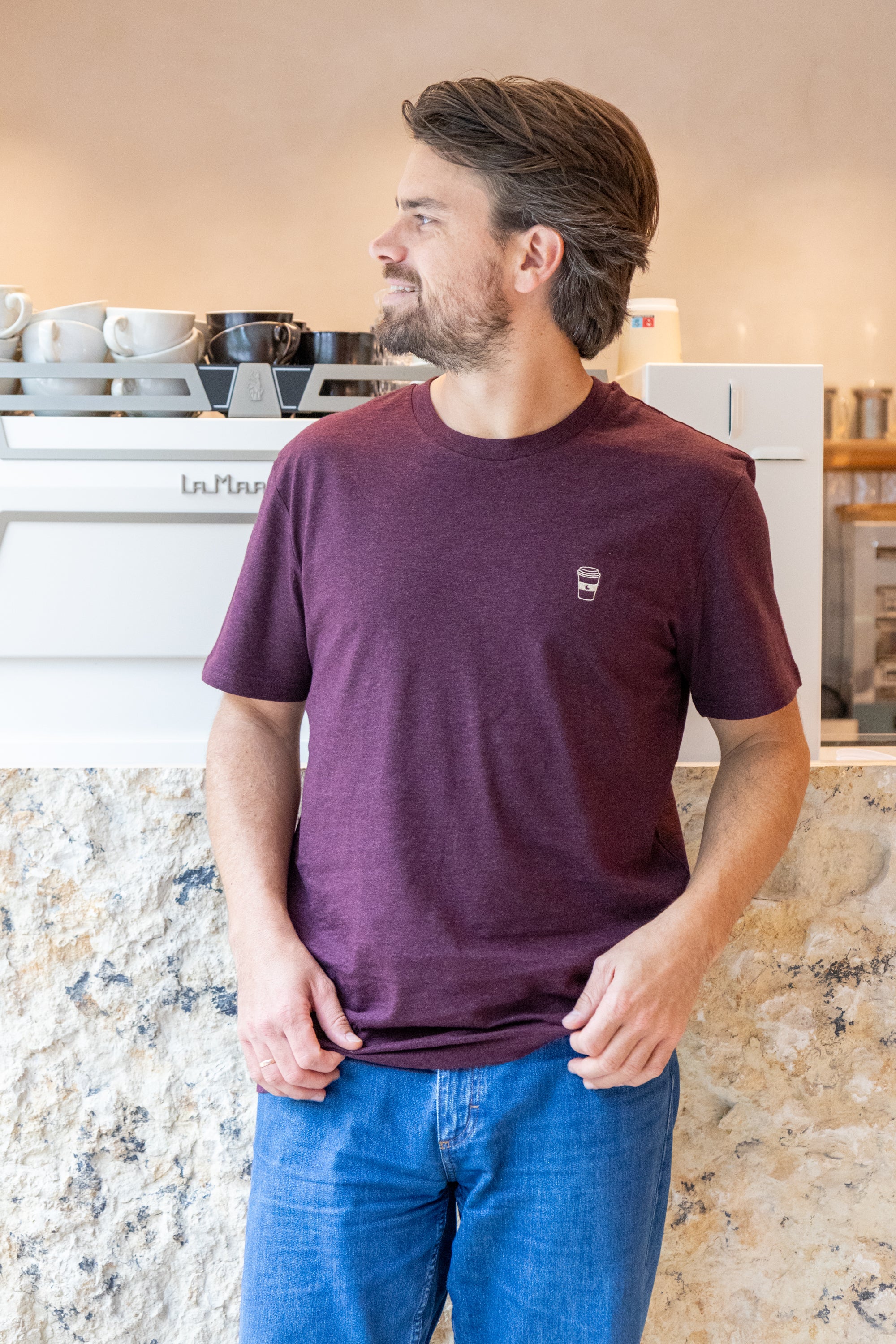Ella and Rapha Coffee on the Go t-shirt uomo bordeaux cotone