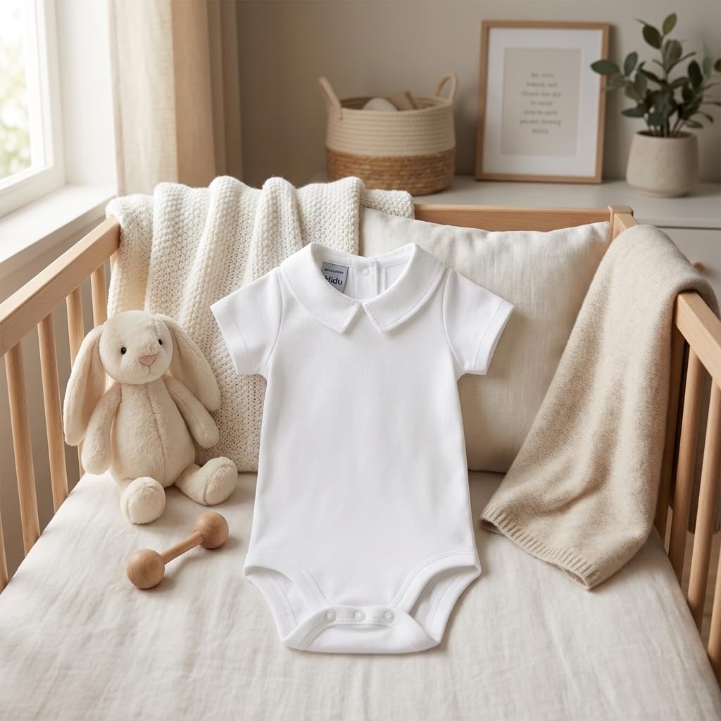 Babidu Body Manica Corta Collo Polo 6-9 Mesi Bianco