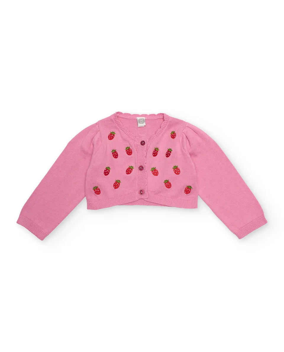 Tuc Tuc golfino neonata rosa fragole ricamate