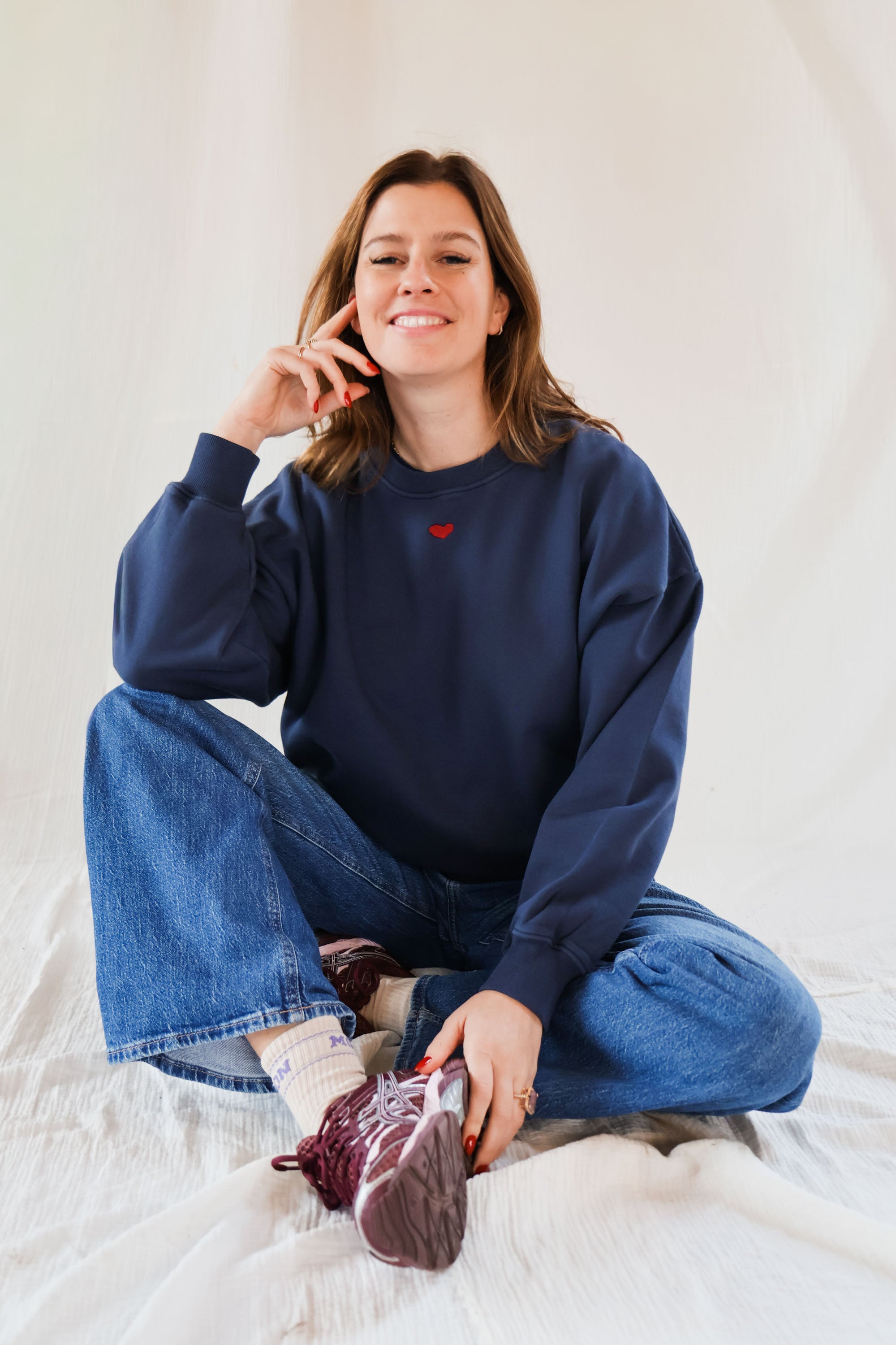 Ella and Rapha Heart felpa donna blu inchiostro loose fit