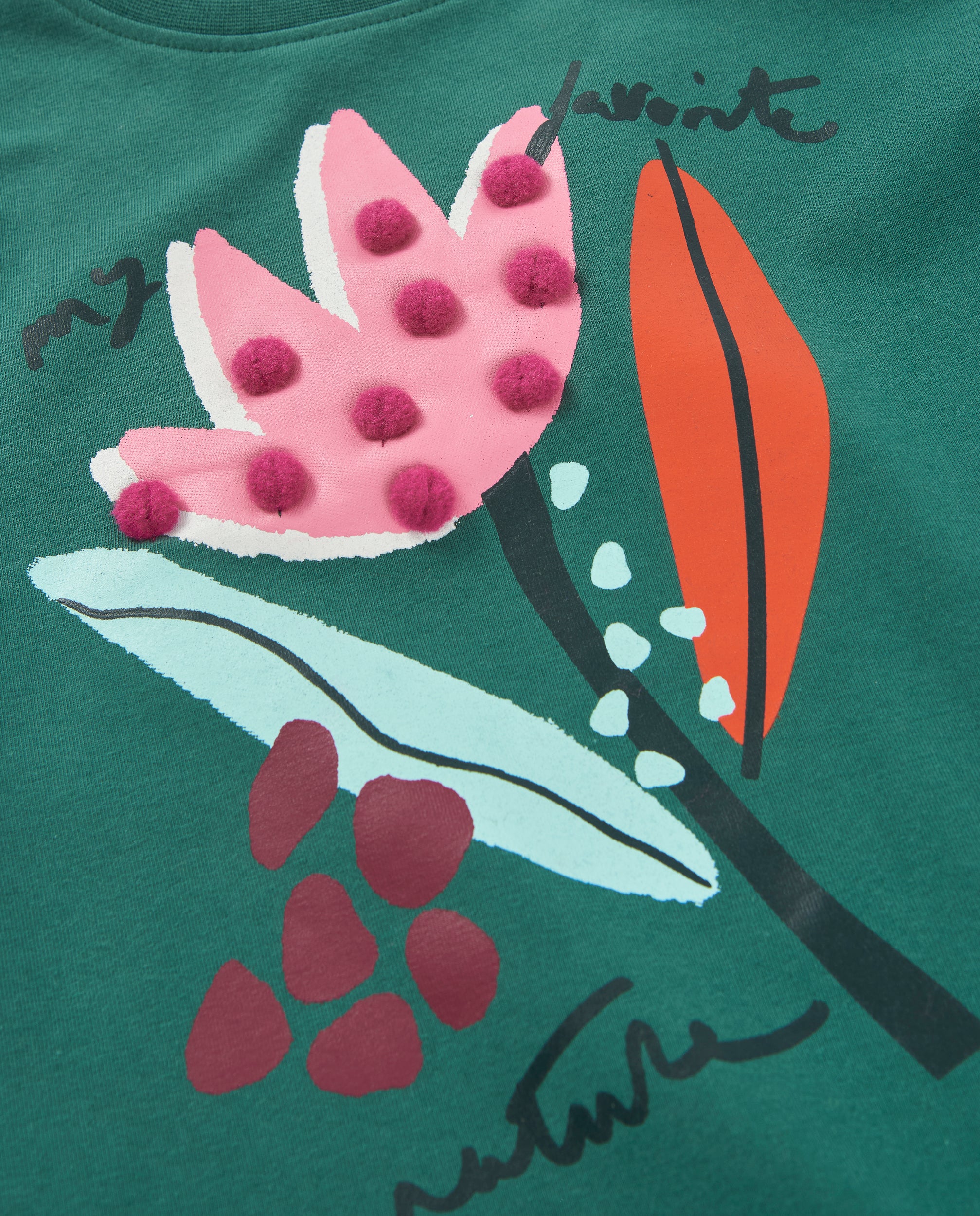 Tuc Tuc maglia bambina verde fiori pompon manica lunga