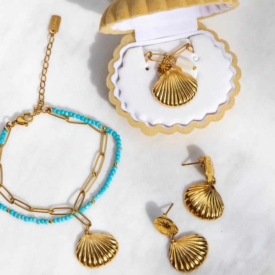 Ella and Rapha Double Pearls Shell bracciale oro conchiglia acciaio