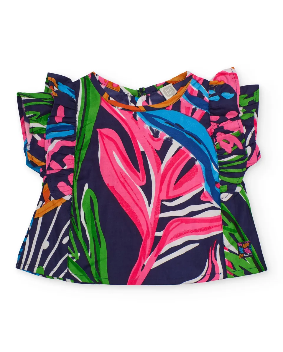 Tuc Tuc camicia bambina blu stampa mare volant
