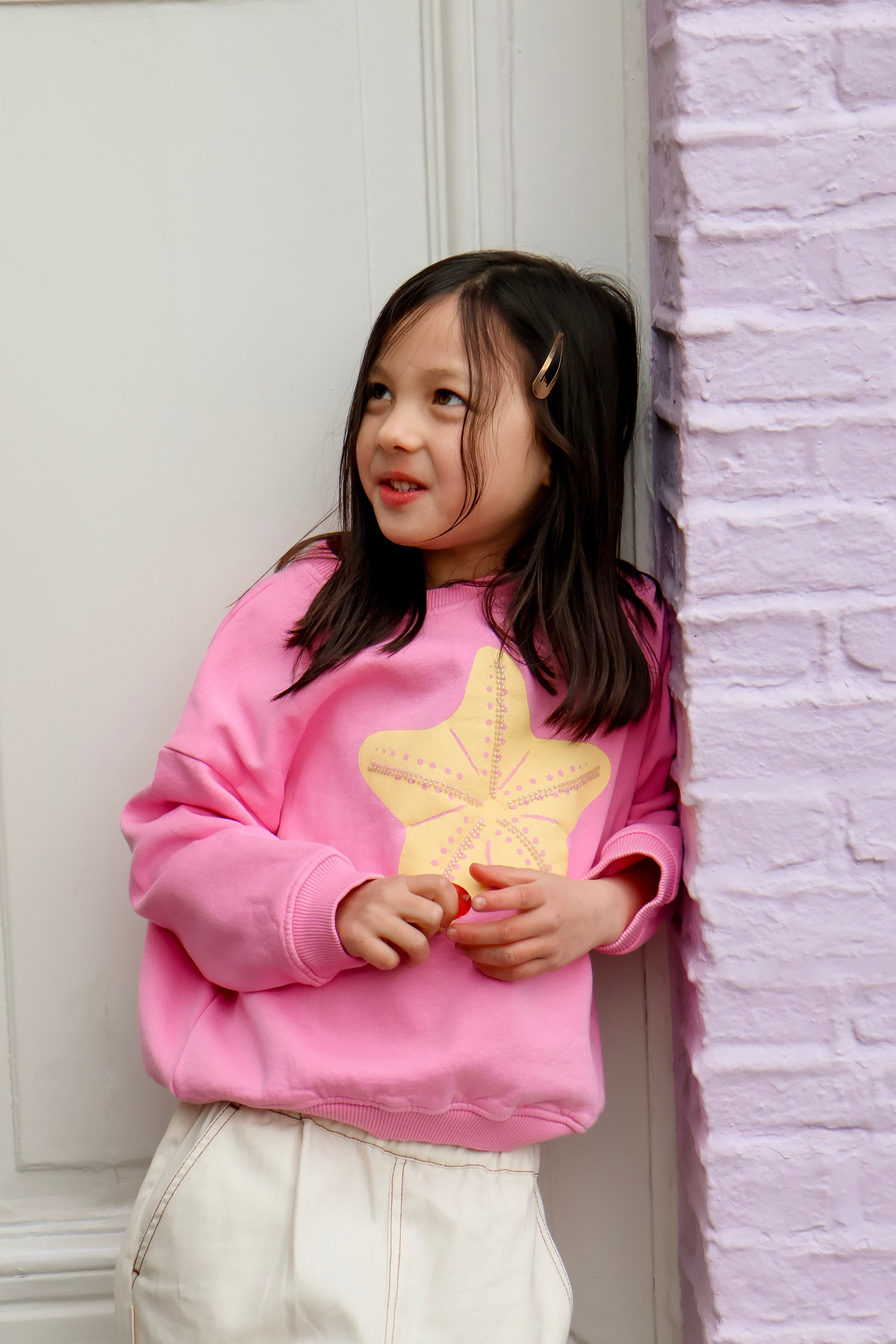 Ella and Rapha little STARFISH sweatshirt felpa rosa oversize