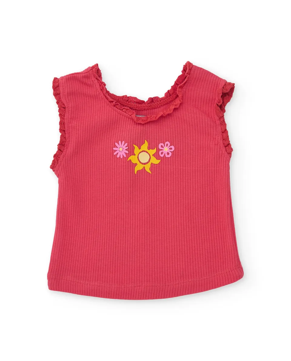 Tuc tuc maglietta bambina rossa con rouches e sole