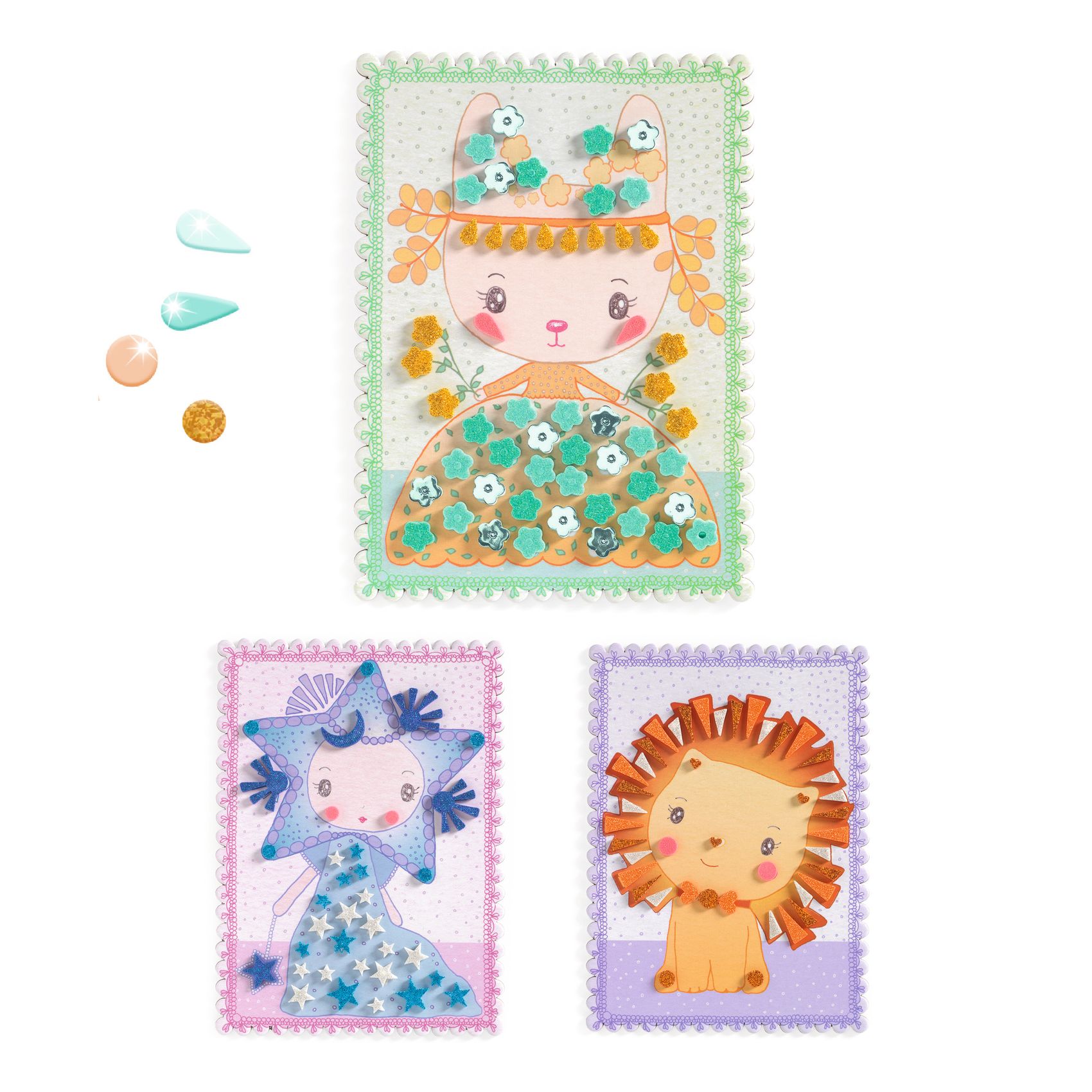 Djeco Tinyly Margo & Co kit mosaici 3 carte glitter