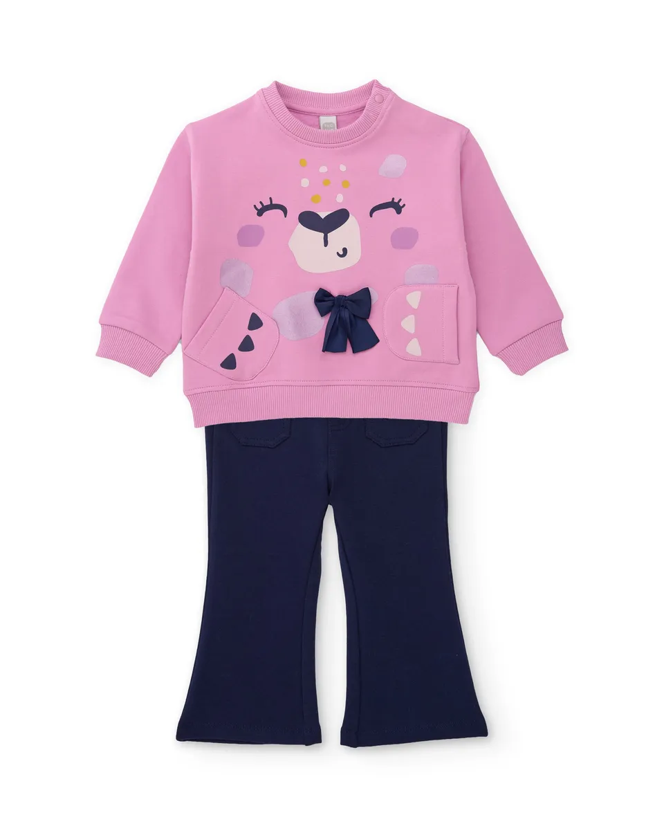 Tuc tuc Capuccino tuta in pile bambina rosa con leopardo
