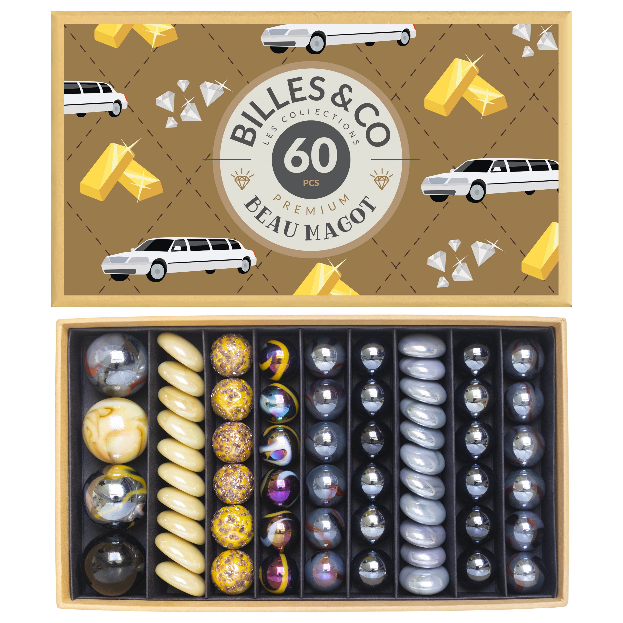 Billes & Co Biglie Vintage Luxe Beau Magot set vetro 61 pezzi