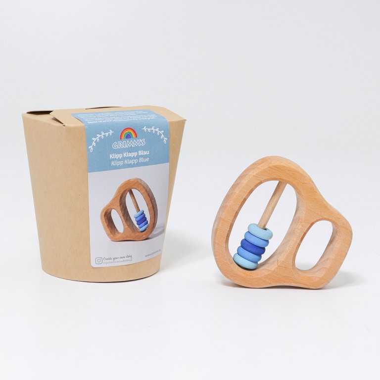 Grimm's Klipp Klapp Anello Sonaglio Legno Blu 0+ 8 cm