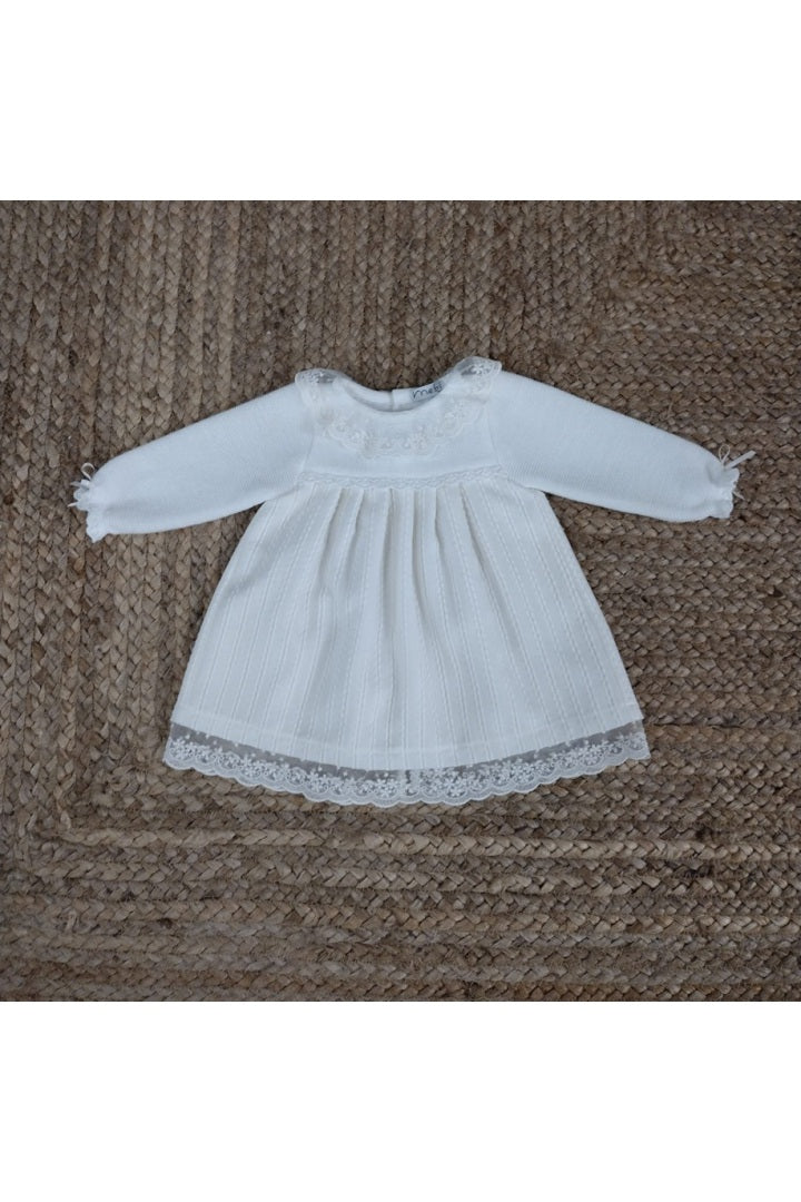 Mebi abito bambina avorio punto e pizzo fodera cotone