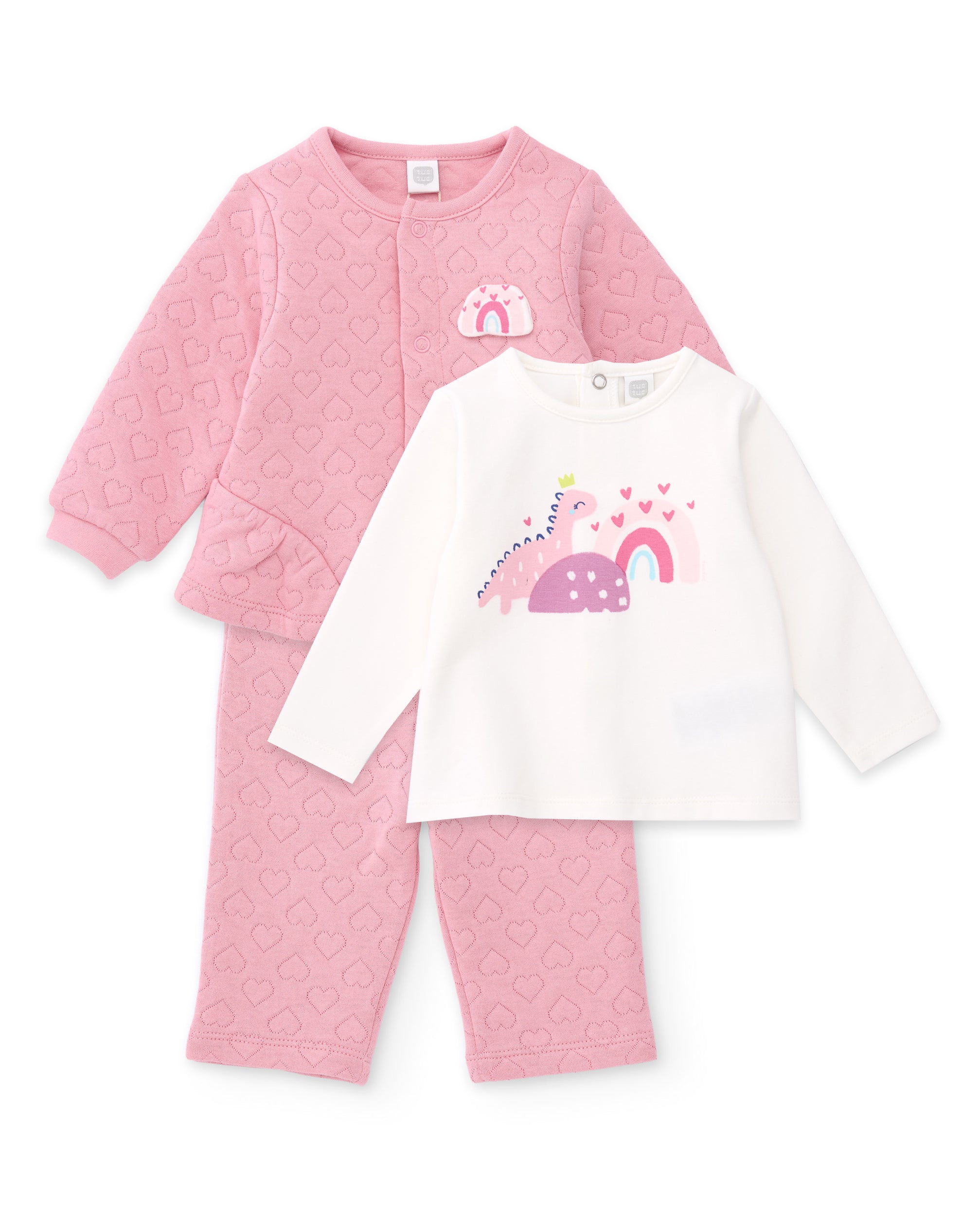 Tuc Tuc completo neonata rosa pile 3 pezzi cuori