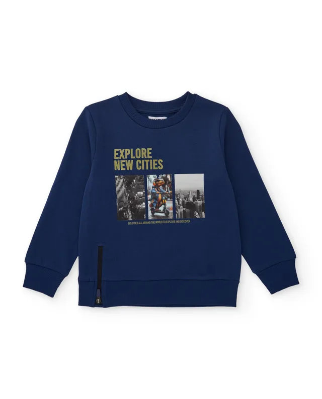 Tuc Tuc felpa bambino blu stampa urban zip laterale