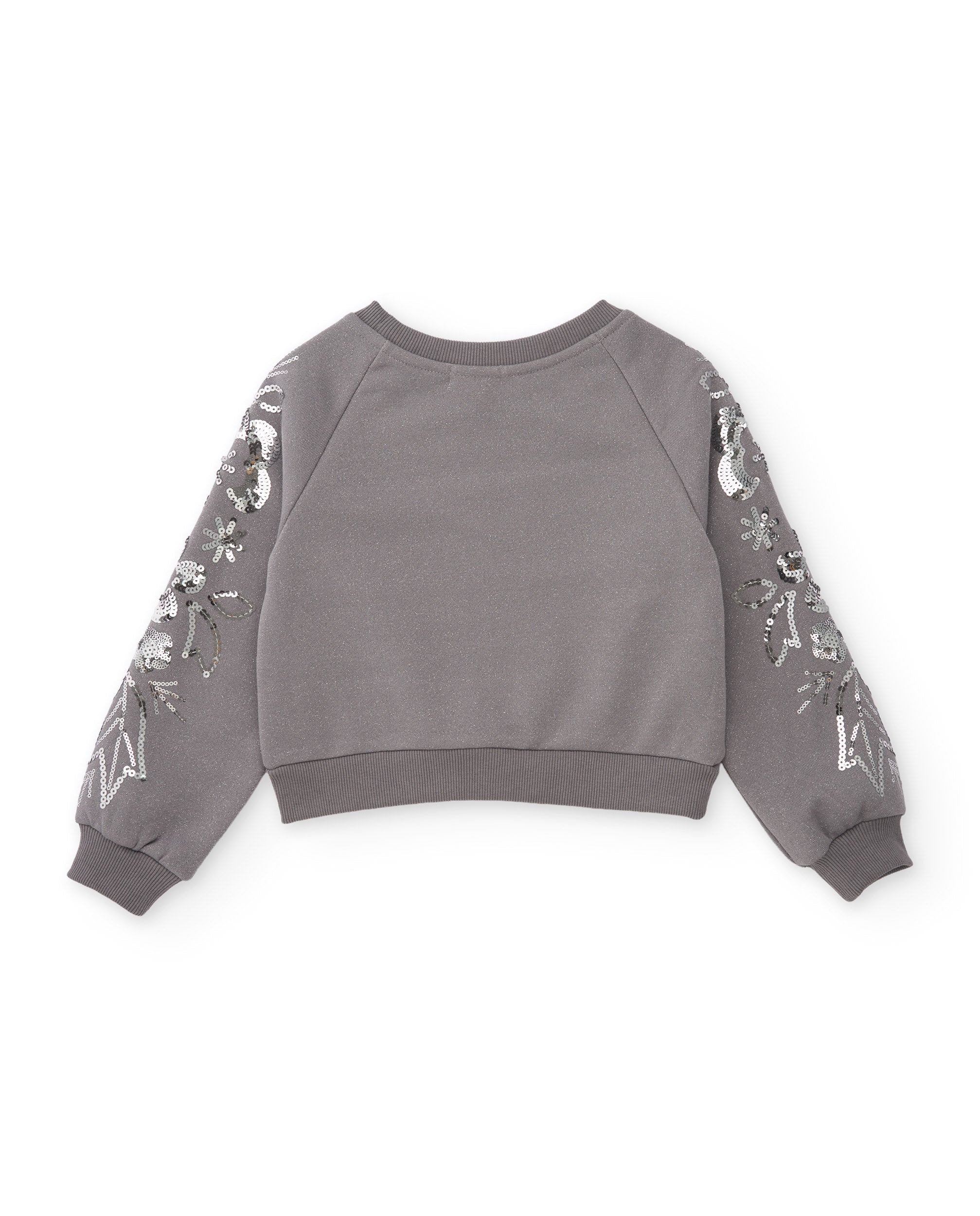 Tuc tuc Felpa bambina grigia con paillettes floreali