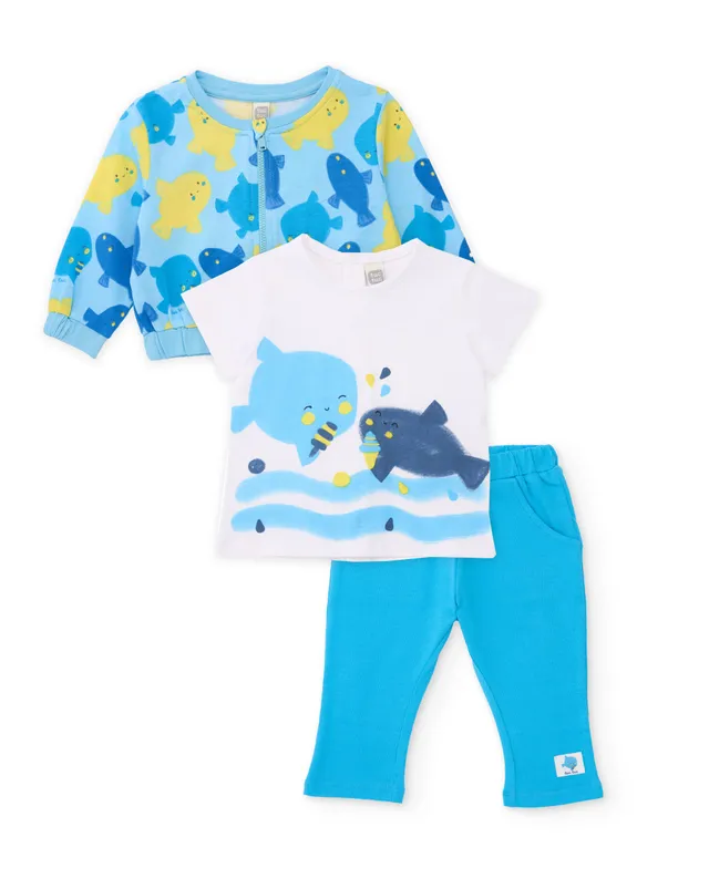 Tuc Tuc completo neonato bimbo 3 pezzi blu pesci