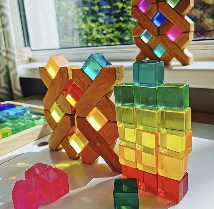 Bauspiel 100 cubi acrilici costruzioni con vassoio