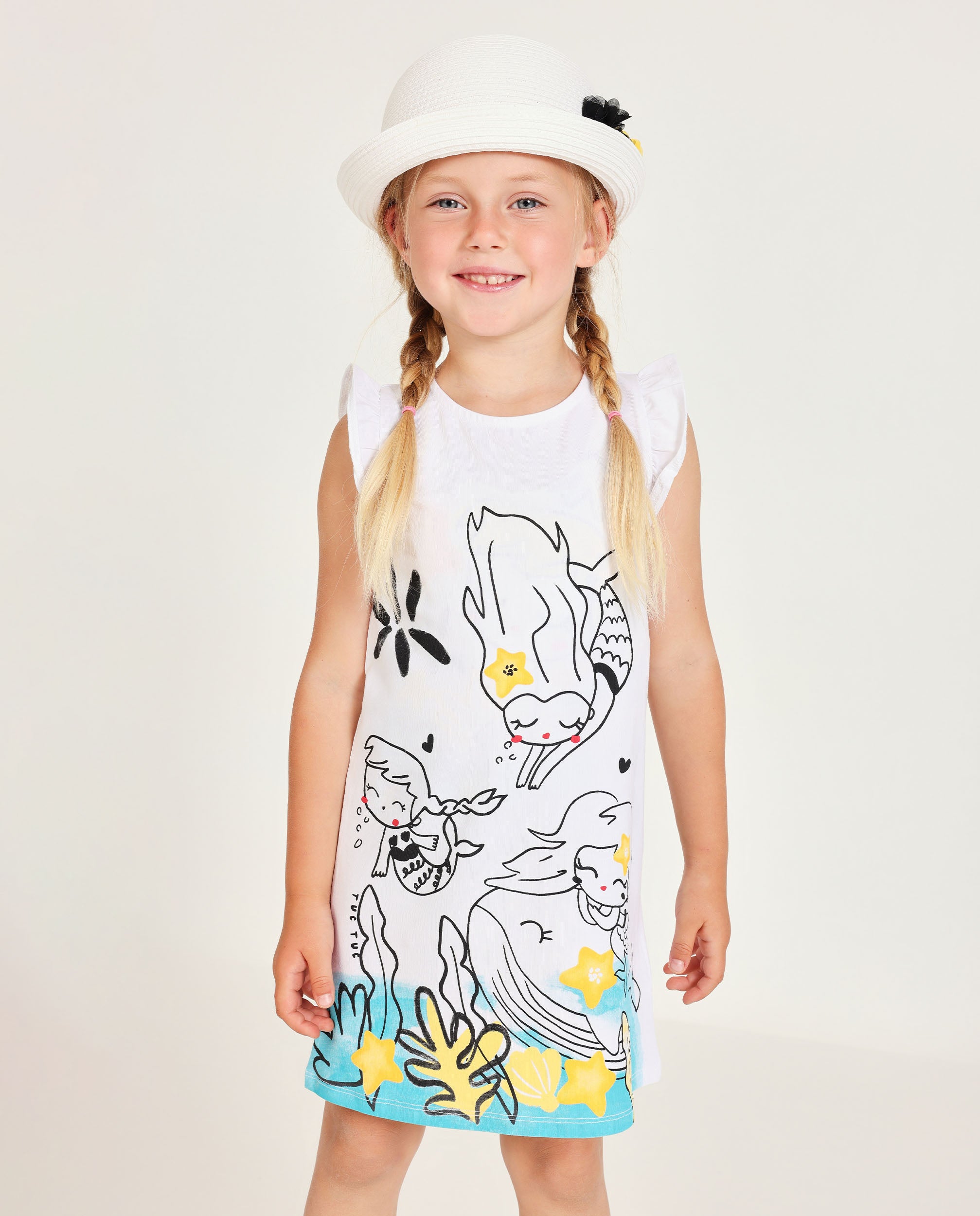 Tuc Tuc vestito bimba bianco cotone stampa sirena