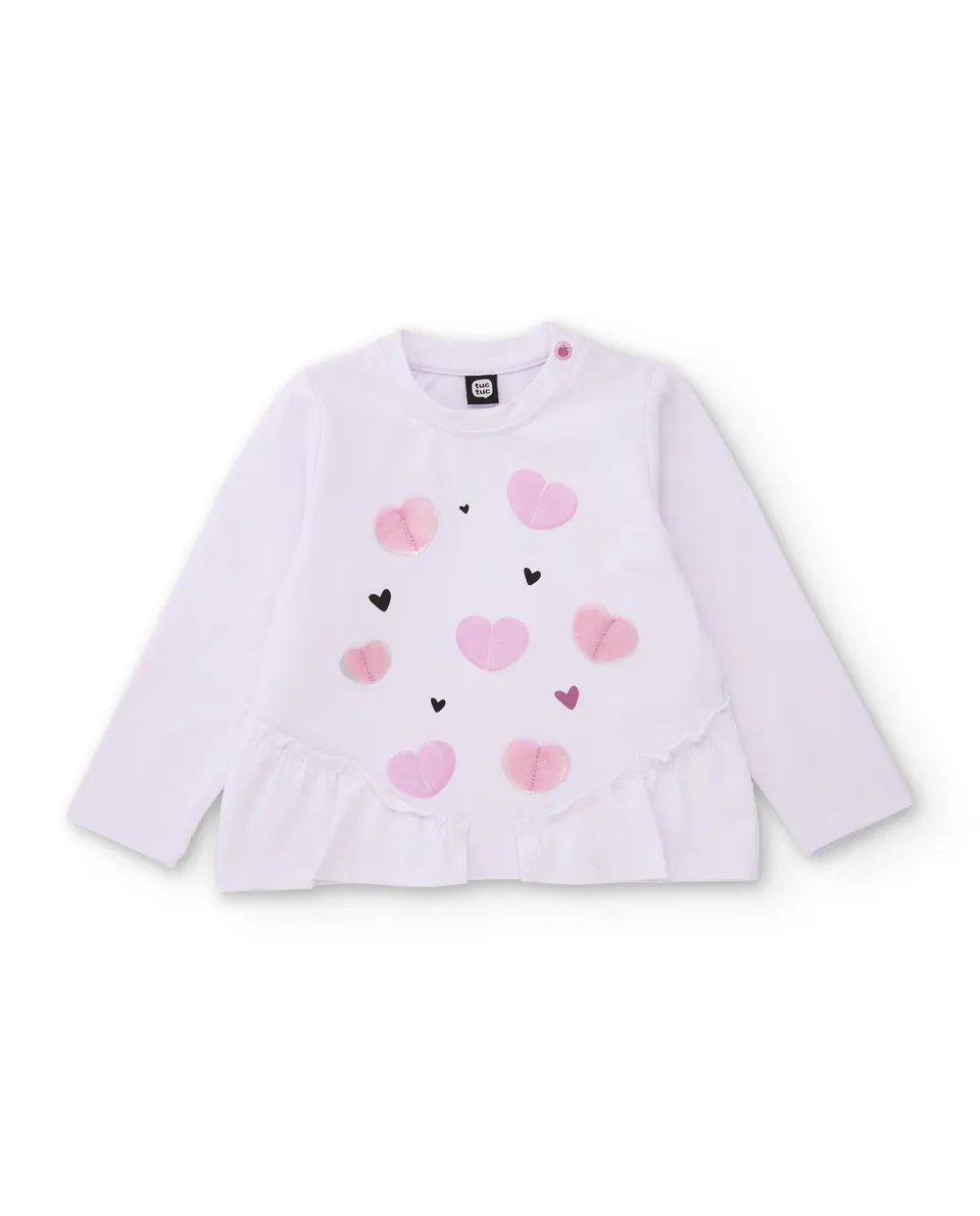 Tuc Tuc maglia bambina bianca cuori volant manica lunga