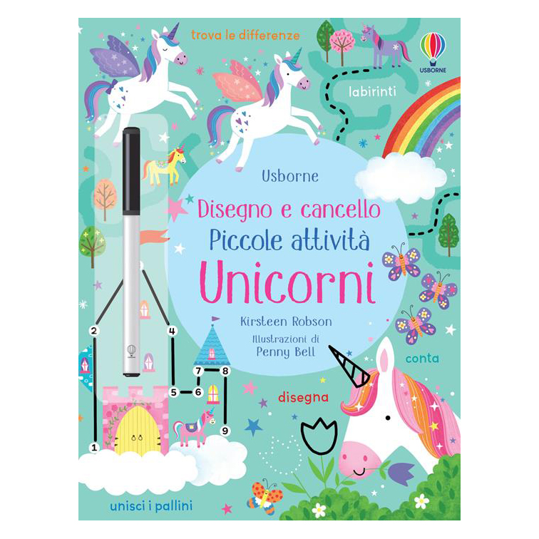 Usborne Piccole Attività Unicorni libro cancella 24 pagine