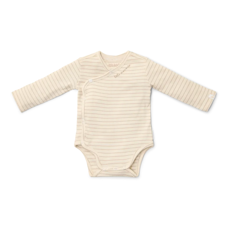 Little Dutch body neonato manica lunga righe beige cotone organico